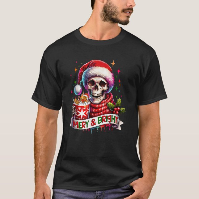 Merry and Bright Gingerbread Skull Hot Cocoa Chris T-Shirt (Front)