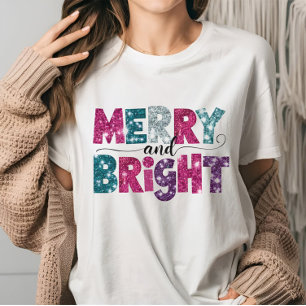Merry and Bright Glitte-like Christmas Vibes pink T-Shirt