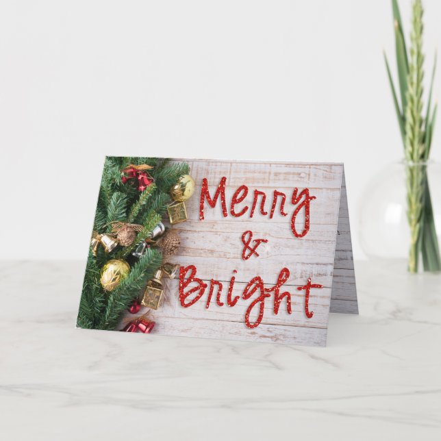 Merry and Bright Glitter Christmas Card (Front)