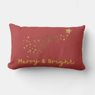 Merry And Bright Gold And Soft Red Script Lumbar Cushion