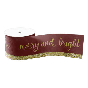 Merry and Bright Gold Burgundy Ribbon Grosgrain Ribbon