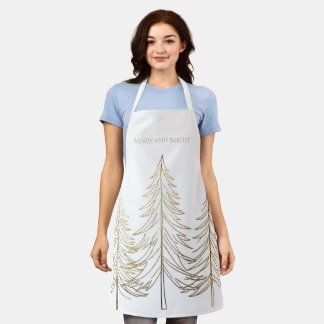 Merry and Bright Gold Christmas , Minimalist Apron