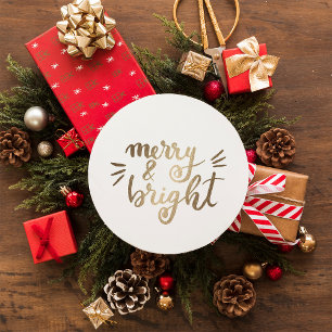 Merry and bright - gold classic round sticker