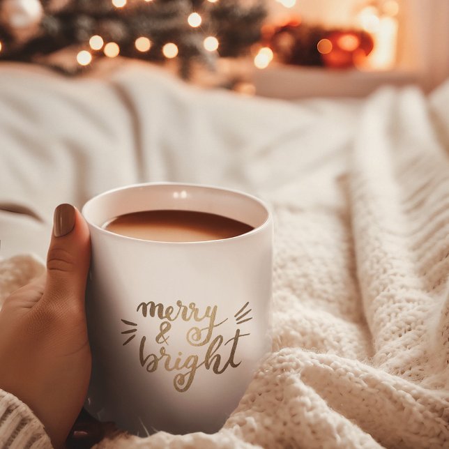 Merry and bright - gold coffee mug (Creator Uploaded)