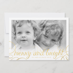 Merry and Bright Gold Foil Look Holiday Photocard Card