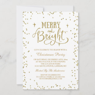 Merry and Bright Gold Glitter Dots Christmas Party Invitation