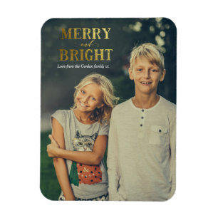 Merry and Bright Gold Magnetic Photo card Magnet