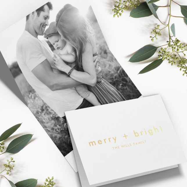 Merry and Bright | Gold Minimal Christmas Photo Fo Foil Card (Creator Uploaded)