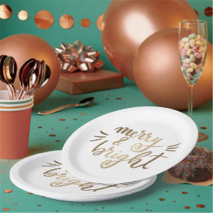 Merry and bright - gold paper plate