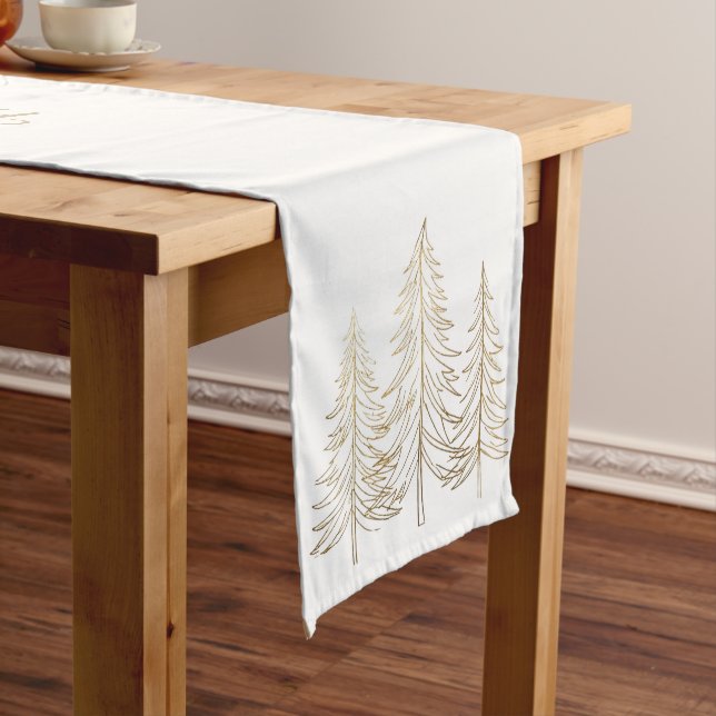 Merry and Bright Gold Pine Tree Medium Table Runner (In Situ)