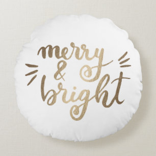 Merry and bright - gold round cushion