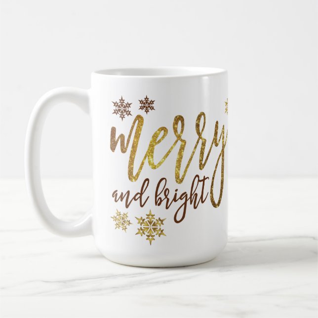 Merry and Bright - Golden Christmas Mug (Left)