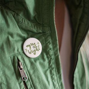 Merry and bright - green 3 cm round badge