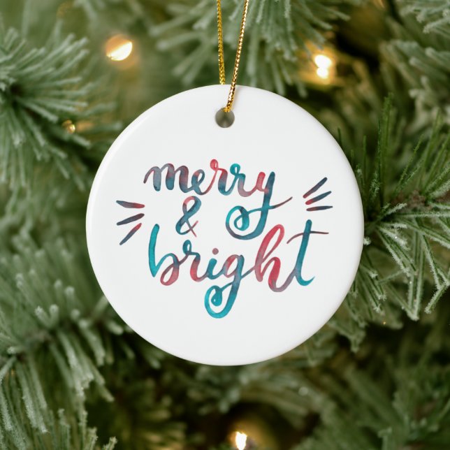 Merry and bright - green and red ceramic ornament (Tree)