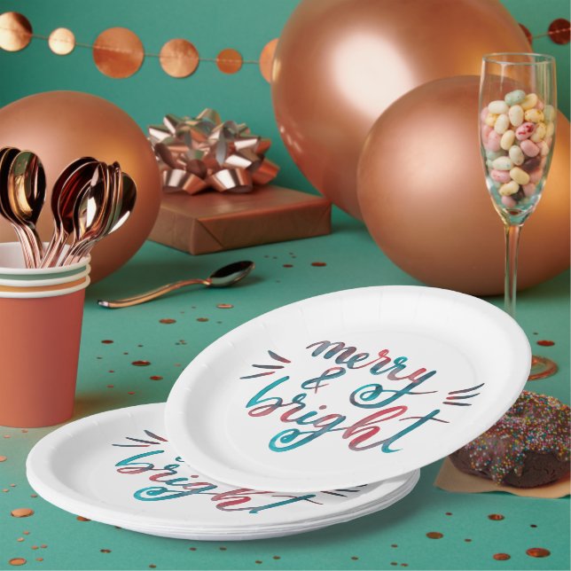 Merry and bright - green and red paper plate (Multi)