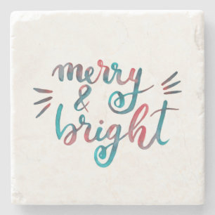 Merry and bright - green and red stone coaster