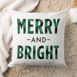 Merry and Bright Green Buffalo Plaid Christmas Cushion