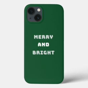 Merry and Bright, Green Christmas Art, Holiday iPhone 13 Case