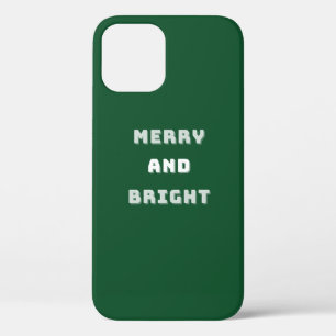 Merry and Bright, Green Christmas Art, Holiday iPhone 12 Case