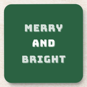 Merry and Bright, Green Christmas Art, Holiday Coaster