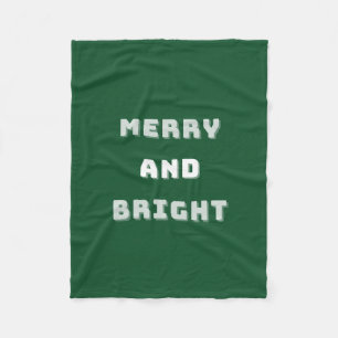 Merry and Bright, Green Christmas Art, Holiday  Fleece Blanket