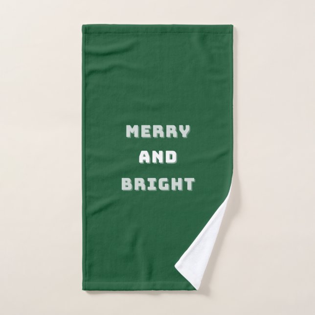 Merry and Bright, Green Christmas Art, Holiday Hand Towel (Hand Towel)