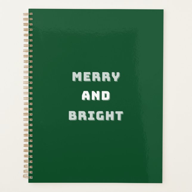 Merry and Bright, Green Christmas Art, Holiday Planner (Front)