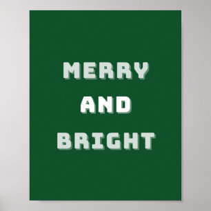 Merry and Bright, Green Christmas Art, Holiday Poster