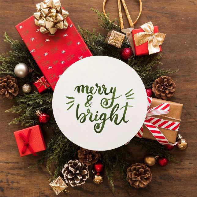 Merry and bright - green classic round sticker (Creator Uploaded)