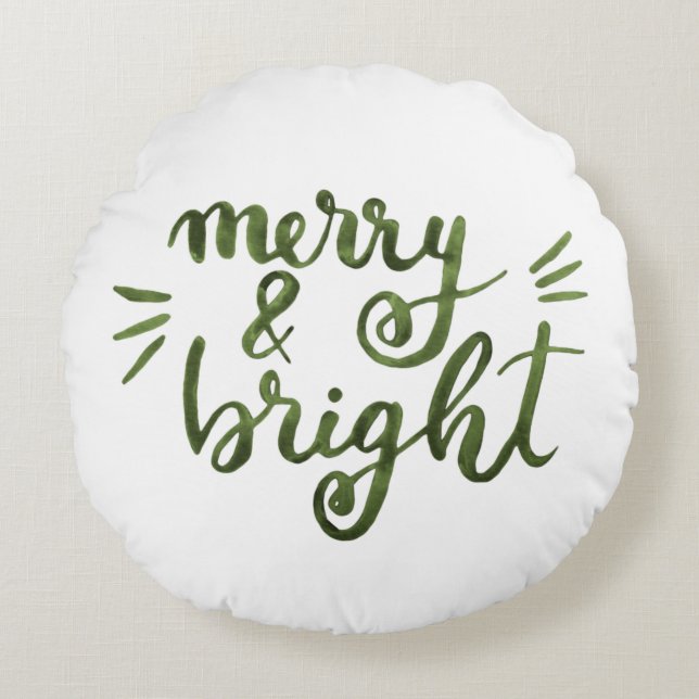 Merry and bright - green round cushion (Front)