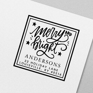 Merry And Bright Hand Lettered Christmas Address Self-inking Stamp
