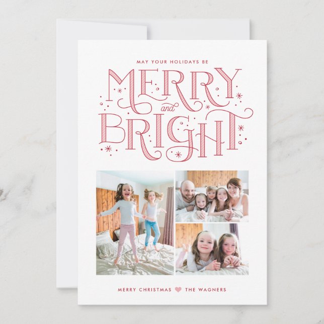 Merry and Bright Hand Lettered Christmas Card (Front)