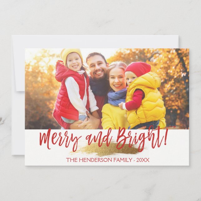 Merry and Bright Hand Lettered Script Photo Card (Front)