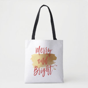 Merry and Bright Hand Lettered Script Tote Bag