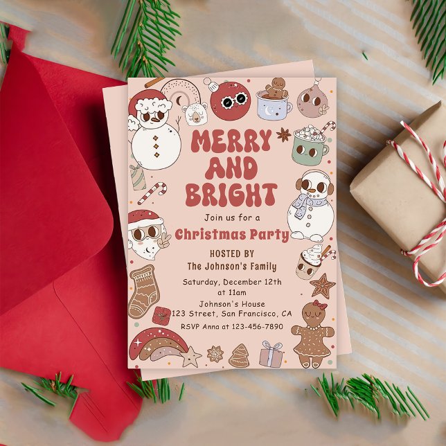 Merry and Bright Hippie Christmas Holiday Party  Invitation (Creator Uploaded)