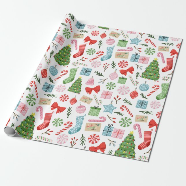 Merry and Bright Holdiay Fest Wrapping Paper (Unrolled)