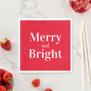 Merry and Bright Holiday Christmas Red Paper Napkin