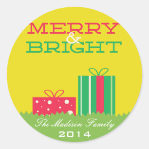 Merry and Bright Holiday gift boxes Classic Round Sticker