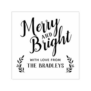 Merry and Bright Holiday Gift Tag Label Self-inking Stamp