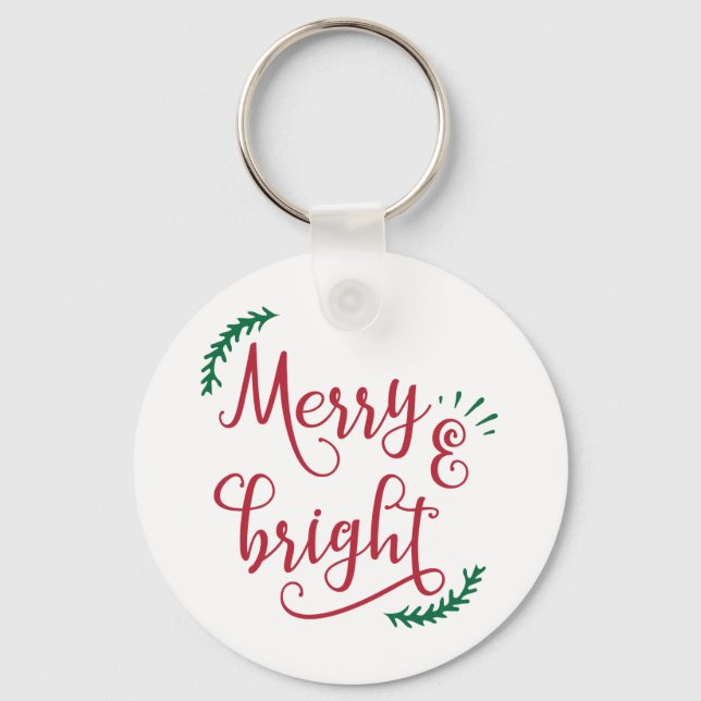 merry and bright Holiday Key Ring (Front)