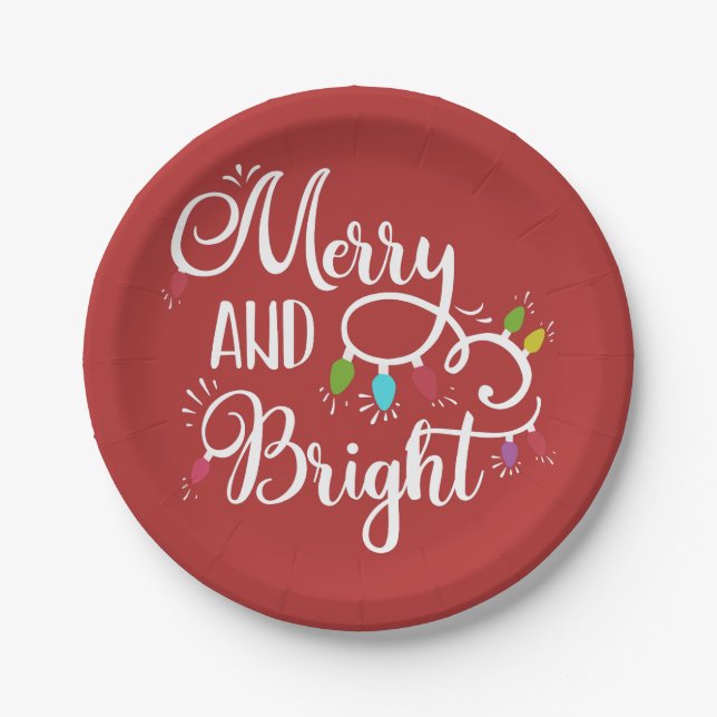 merry and bright holiday lights paper plate (Front)