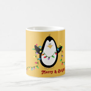 Merry and Bright Holiday Lights Penguin Mug