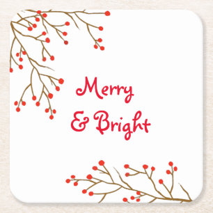 Merry and Bright Holiday Party Paper Coaster