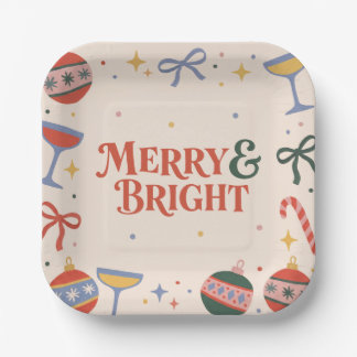 Merry and Bright Holiday Party Paper Plate