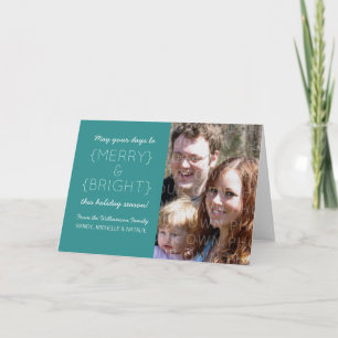 Merry and Bright Holiday Photo Card, Teal Card