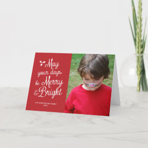 Merry and Bright Holiday Photo Christmas Red Card