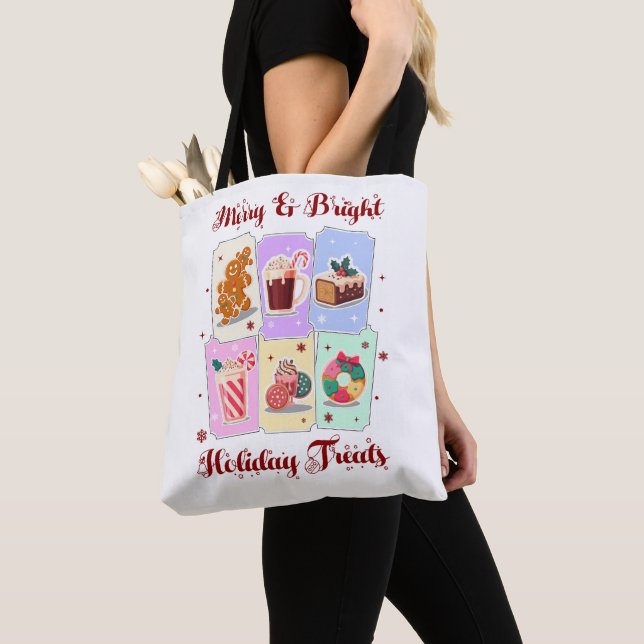 Merry and Bright Holiday Treats Christmas Dessert Tote Bag (Close Up)