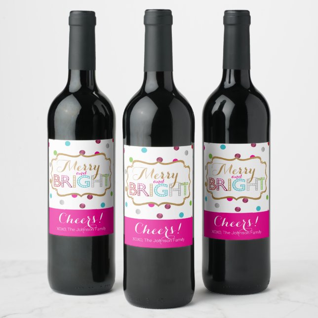Merry and Bright Holiday Wine Labels (Bottles)