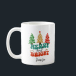 Merry and Bright Holidays Christmas Trees Coffee Mug<br><div class="desc">Merry and Bright Holidays Christmas Trees Coffee Mug with a personal name or family name. Cute design has a three Christmas trees with script and bold lettering,  and stars.  Customise with a personal or family name. Great Christmas gift for family and friends.</div>
