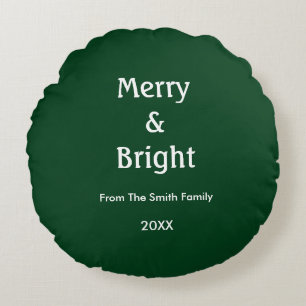 Merry And Bright Hunter Green Christmas Gift Decor Round Cushion
